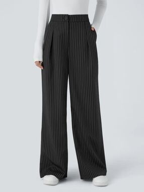 🆕️HALARA Black Pinstripe Wide-Leg Trousers BRAND NEW WITH TAGS